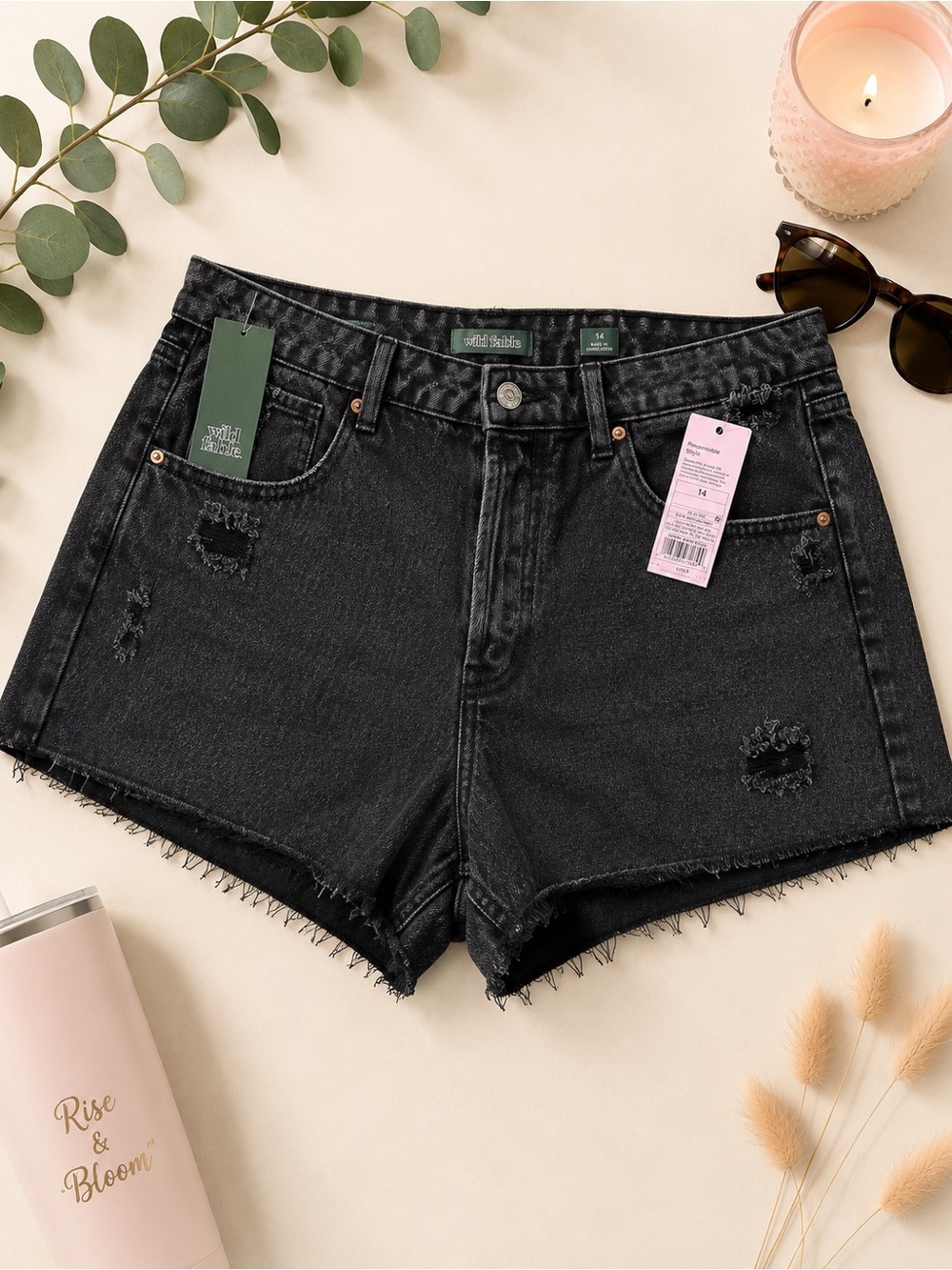 Wild Fable Black Distressed Super High Rise Cutoff Shorts NWT Size 14